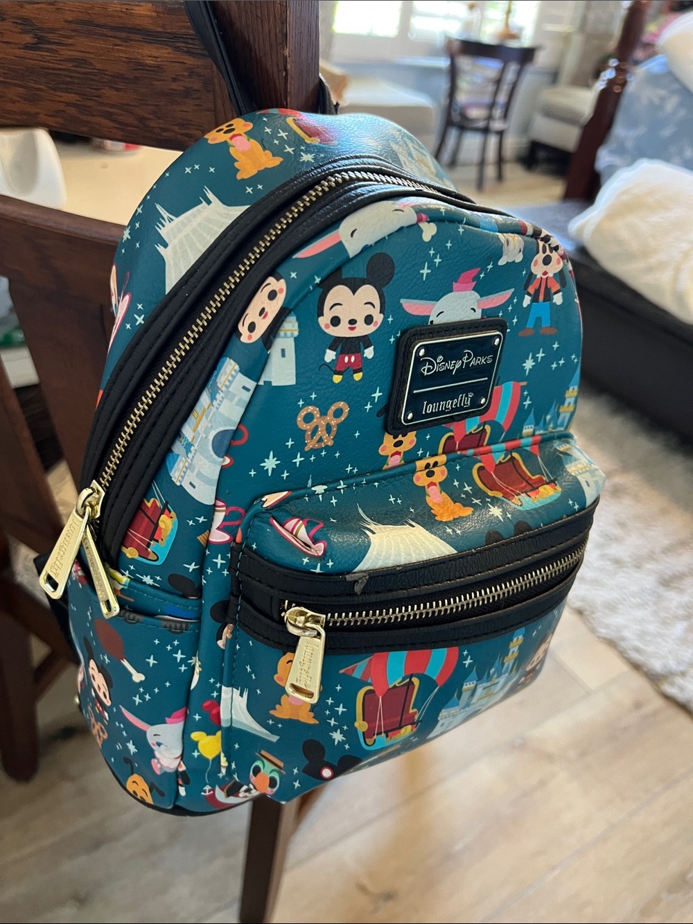 Loungefly Teal Disney Tsum Tsum  Dumbo Pluto minnie micky Pattern Mini Backpack